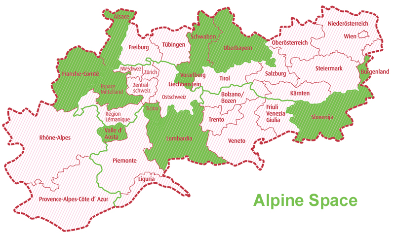 Karte Alpenraum Teilregionen